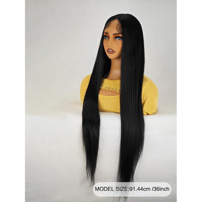 36 Inch Length Yaki Straight Front Synthetic Middle Parting HD Clear Glueless Lace Heat Resistant Fiber Pre-Plucked Haire With Baby Hair Wig For Women