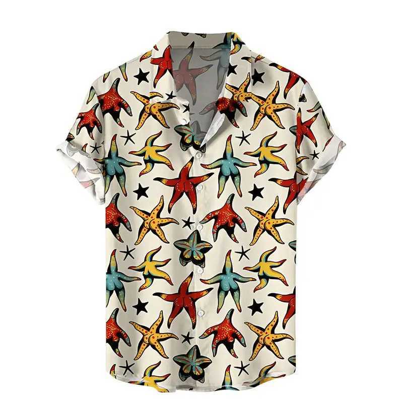 New mens short sleeved shirt disgusting mushroom print mens Hawaiian beach fashion lapel top plus size casual mens shirt X250410