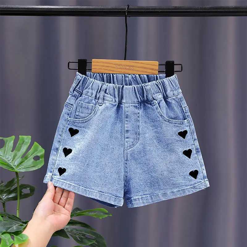 Girls Summer Jeans Heart Pattern Girls Short Jeans Latest Childrens Jeans Casual Sled Childrens Clothing 4 6 8 10 12 14 Years Old Z250410
