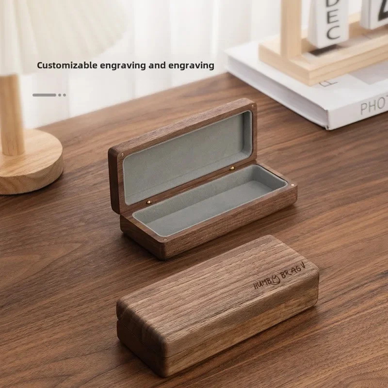 Japanese style solid wood glass box black walnut solid wood high-end storage box retro portable stress resistant sunglasses box 250409