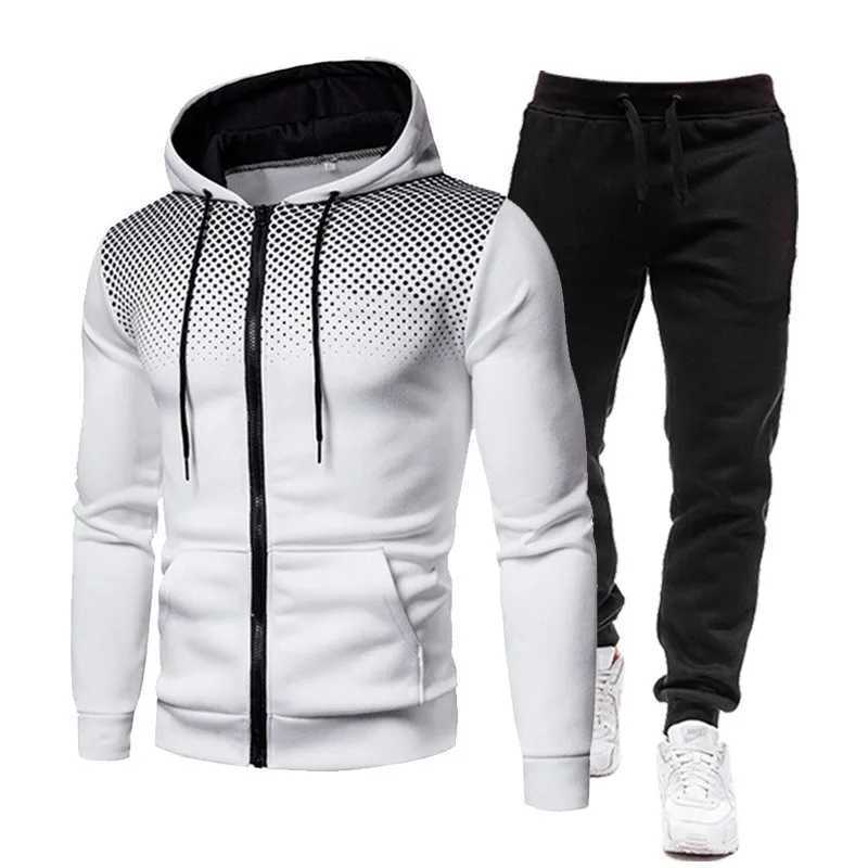 2025 New Spring and Autumn Printed Long Sleeve Hoodie Pants Mens Sports and Fitness Clothing Trendy and Cool Casual Set W251110