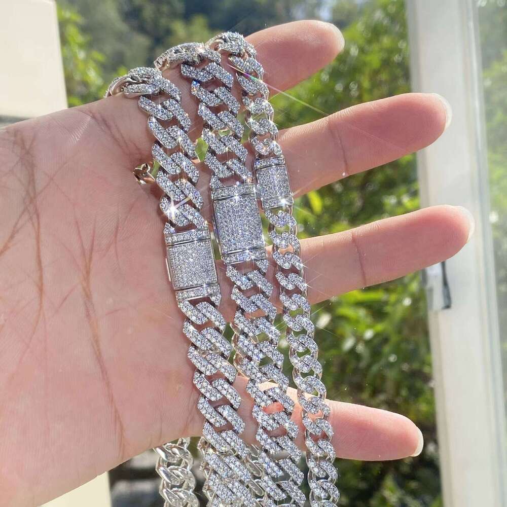 Moissanite Hip-Hop Style Men's Gift Chain 7 8 9inch Width 10mm Pure Silver Gold-Plated Cuban Bracelet