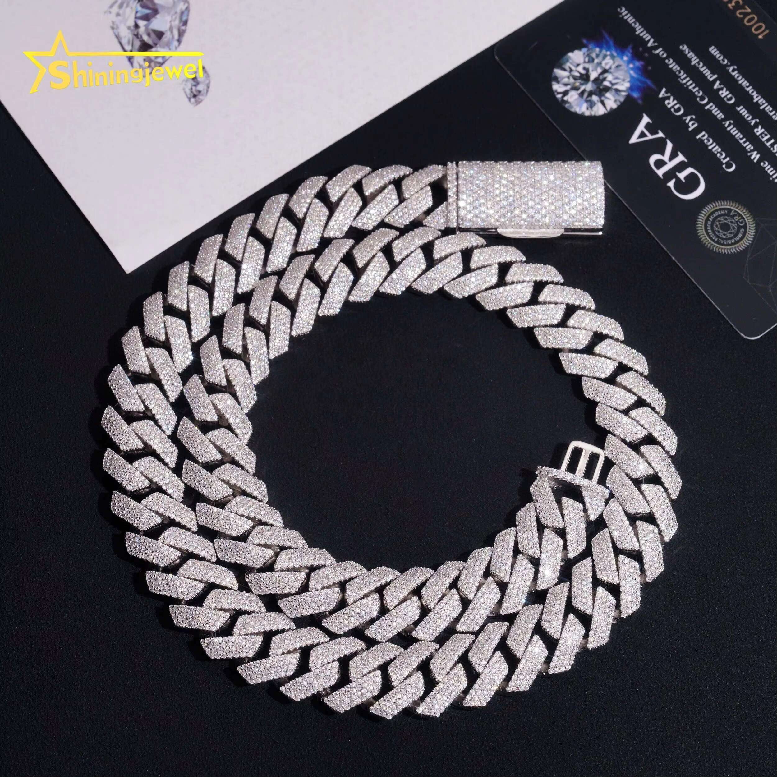 Iced Out Jewelry Luxury Hip Hop 15mm Width Moissanite Necklace Mens Silver Cuban Link Chain
