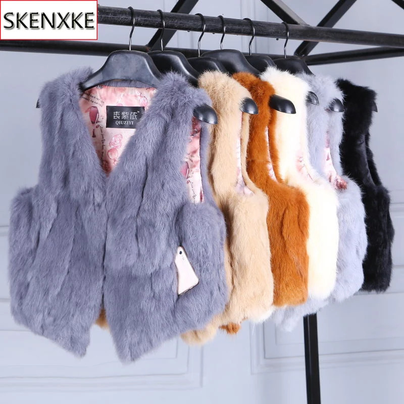 Women Real Genuine Rabbit Fur Vest Fashion 100 Gilet Lady Short Sleeveless Coat 251110