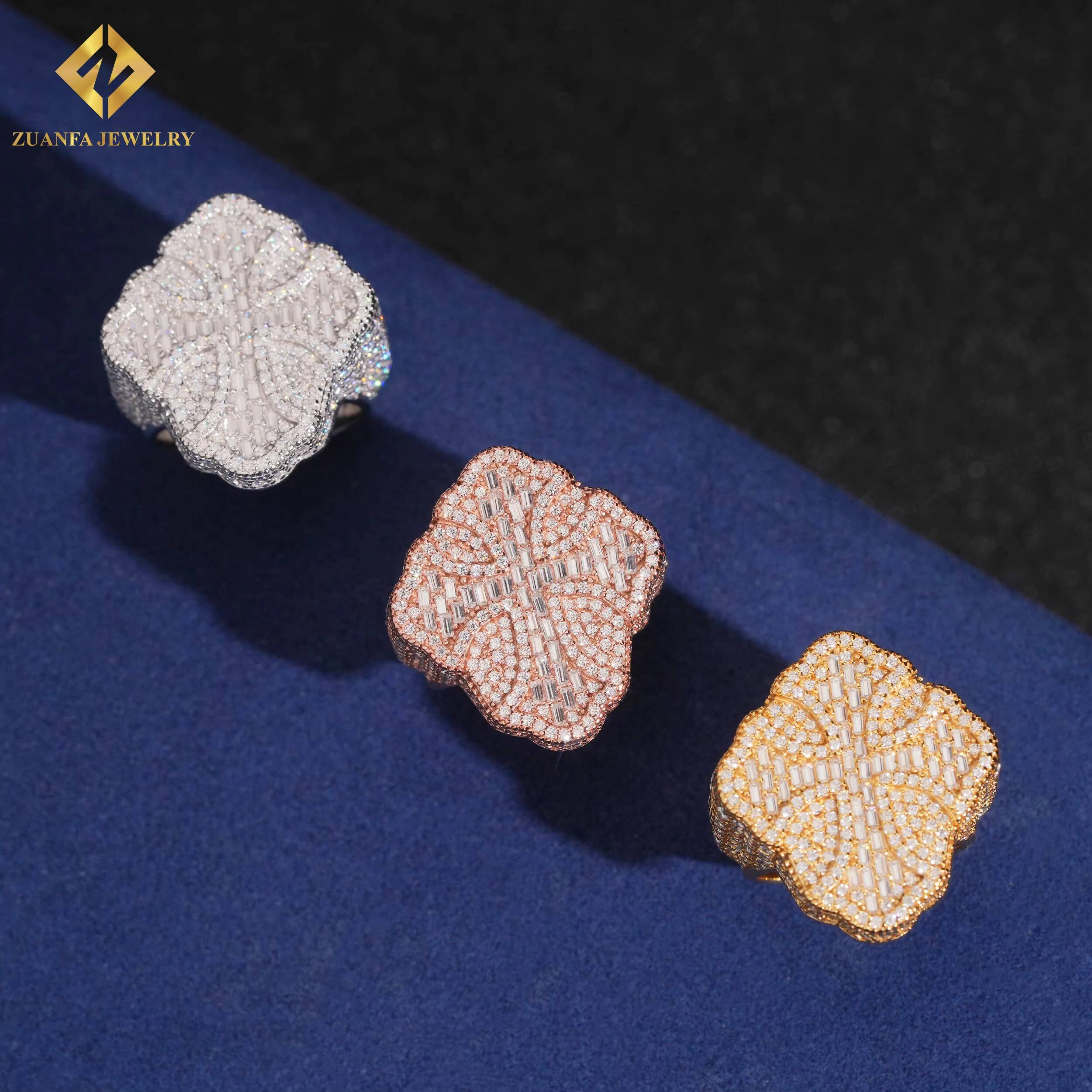 Custom S925 Silver Ring 589ct VVS Moissanite Diamond Engagement Men Cross Ring GRA Certificate