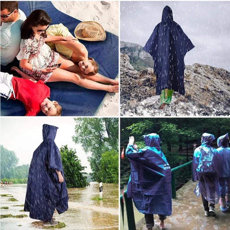 3-in-1 outdoor raincoat Hooded sleeve waterproof poncho Camping hiking Raincoat tent motorcycle rain cover250403