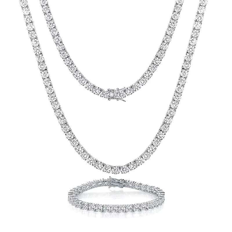 Fast Shipping Hip Hop Jewelry Iced Out D Color VVS 925 Sterling Silver 3MM 4MM 5MM Moissanite Diamond Tennis Chain Necklace