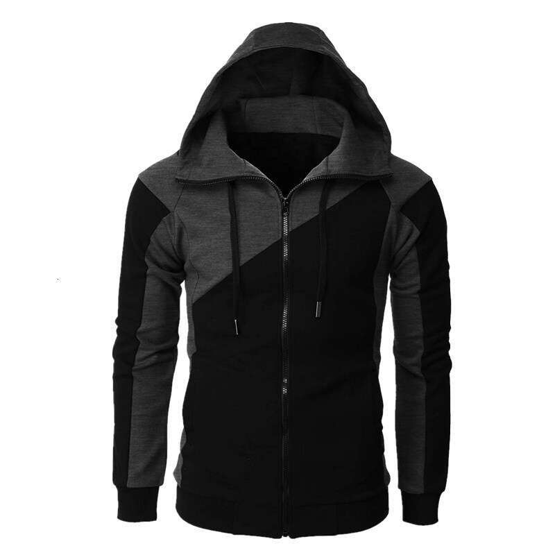 Cross-Border Color-Block Men Slim Fit Hooded Sweatshirt Casual Fashion Men's Long Sleeve Sports Jacket
