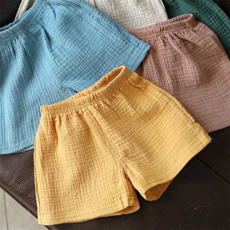 Baby girl cotton linen shorts summer new childrens five point pants boys and girls thin breathable PP pants girls clothing Z250410