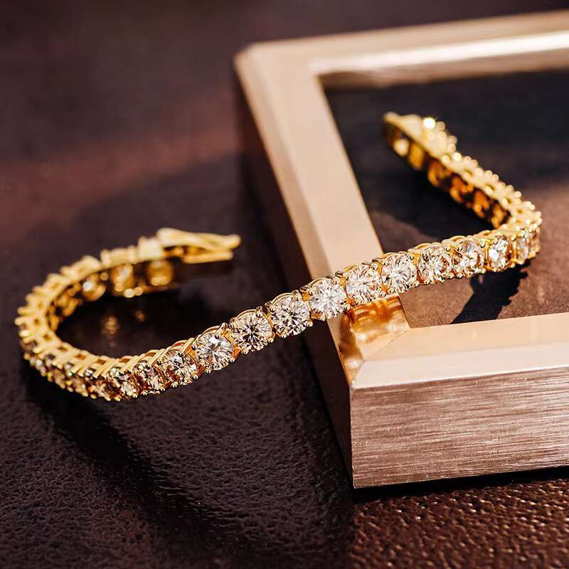 Customized Diamond Necklace Gold Plated Necklace 925 Silver Hip Hop Men Jewelry Champagne Color Moissanite Tennis Chain