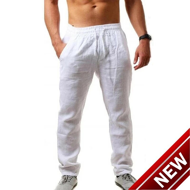 2025 Summer Mens Hip Hop Breathable Cotton Linen Loose Casual Sports Pants