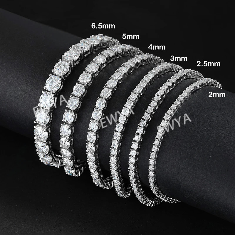 EWYA GRA Certified Real 3/4/5/6.5MM Full Black Tennis Bracelet for Women Men S925 Silver Link Bracelets Fine Jewelry 250408