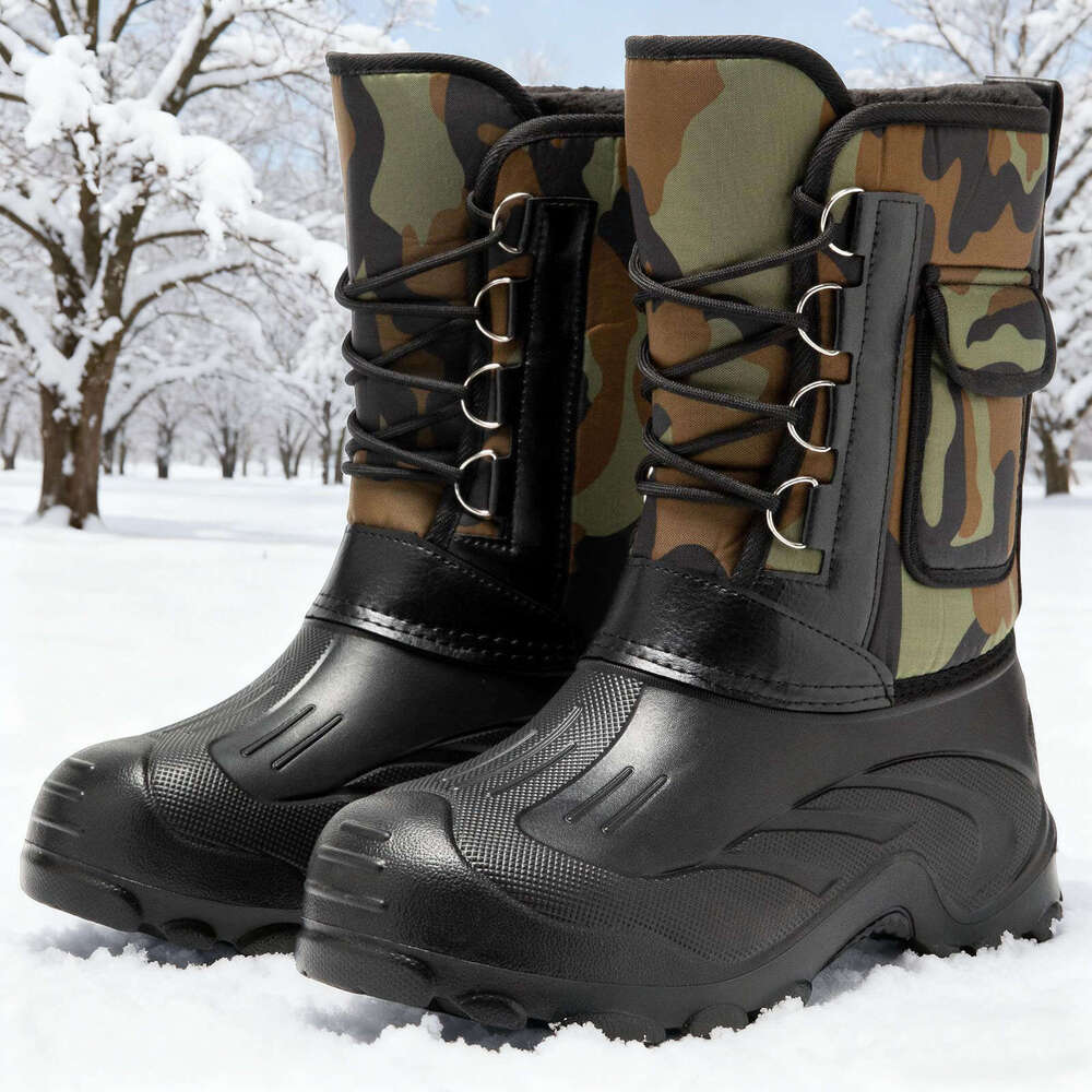 Men's Winter New Shoes, Thickened Fleece-Lined High Tube Snow Waterproof and Non-Slip Slip-On Cotton Boots, Cross-Border Dropshipping