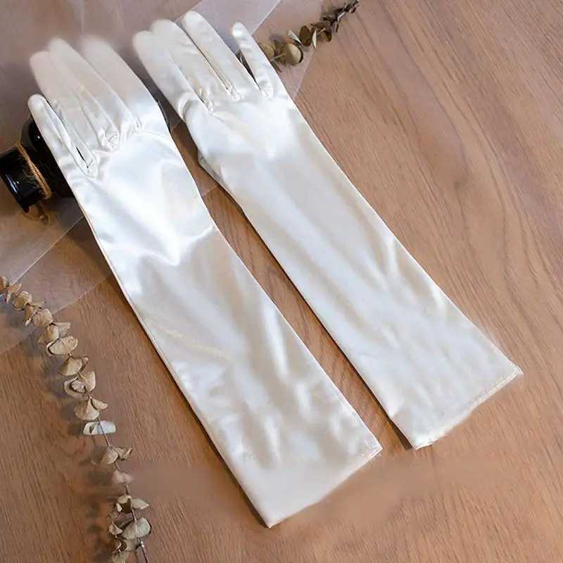 Elegant Lace Satin Bride Gloves Eblow Length White Lace Christmals Party Gloves Wedding Party Wedding Gloves L251110