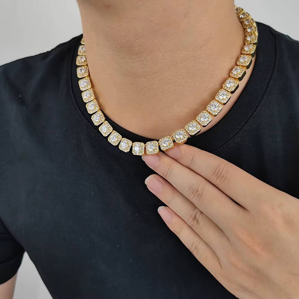 Luxury Men Women Clustered Tennis Chain Necklace Iced Out 3A CZ Diamond Spring Clasp Cluster Chain