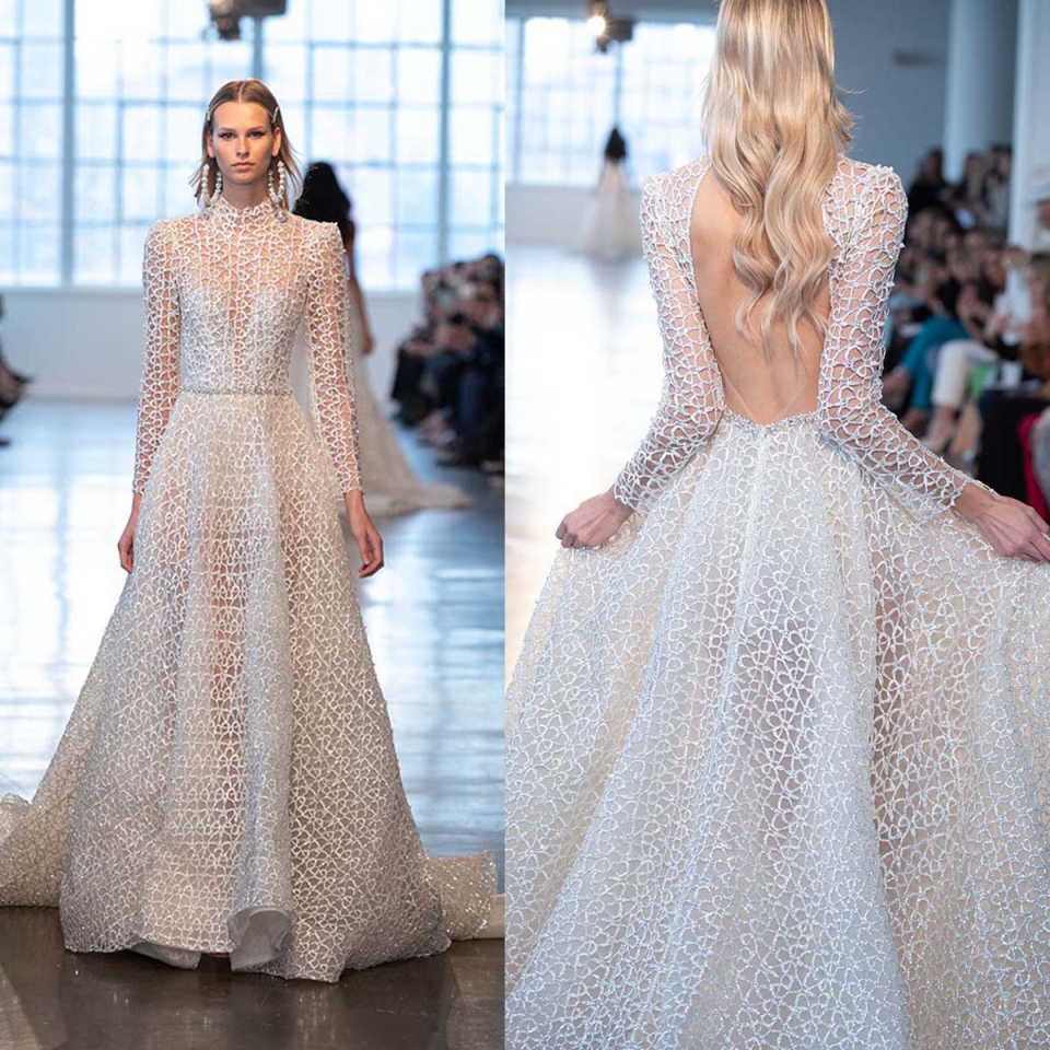 Glamorous A-Line Bridal Wedding Dresses Full Sleeve Floor-Length Plus Size For Special Occasion Vestido de novia