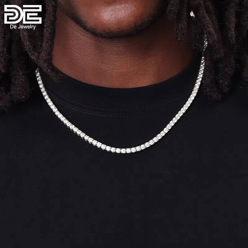 De 2023 Wholesale Women Men Fine Jewelry Necklace 5MM 925 Sterling Silver VVS Diamond Moissanite Tennis Chain Necklace