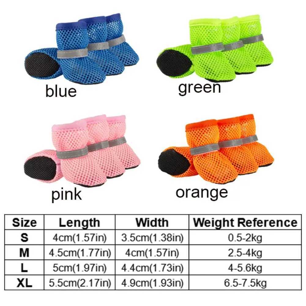 4-piece/set fashionable breathable dog mesh shoes anti slip reflective dog mesh shoes wear-resistant pet boots springs T2504010