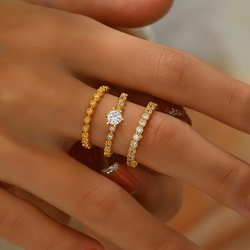 fashion accessories 14K Golden Sparkle Ring Set TY high-quality jewelry