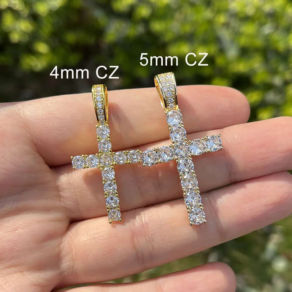 4/5mm Iced Out CZ Cross Pendant Necklaces for Women Men Punk Hiphop Rope Stainless Steel Chain on Neck Rapper Jewelry OHP003