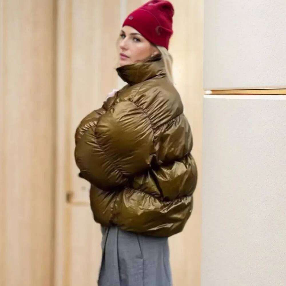 New Winter Fashion Women Gold Winered Double Zip Up Bread Parka Coat Woman Stand Collar Buckle Long Sleeve Oversize Outerwear