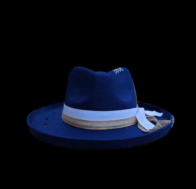 Distressed Hat for Men Women with Woven Belt Wool Cosplay Costume Blues Caps Stage Show Props 241017