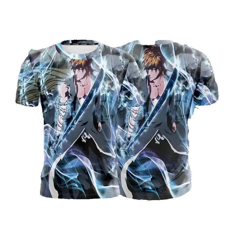 Japanese anime manga bleached 3D printed Kurosaki Ichigo Cosplay men/women short sleeved round neck T-shirt Haruku children's Y2K top