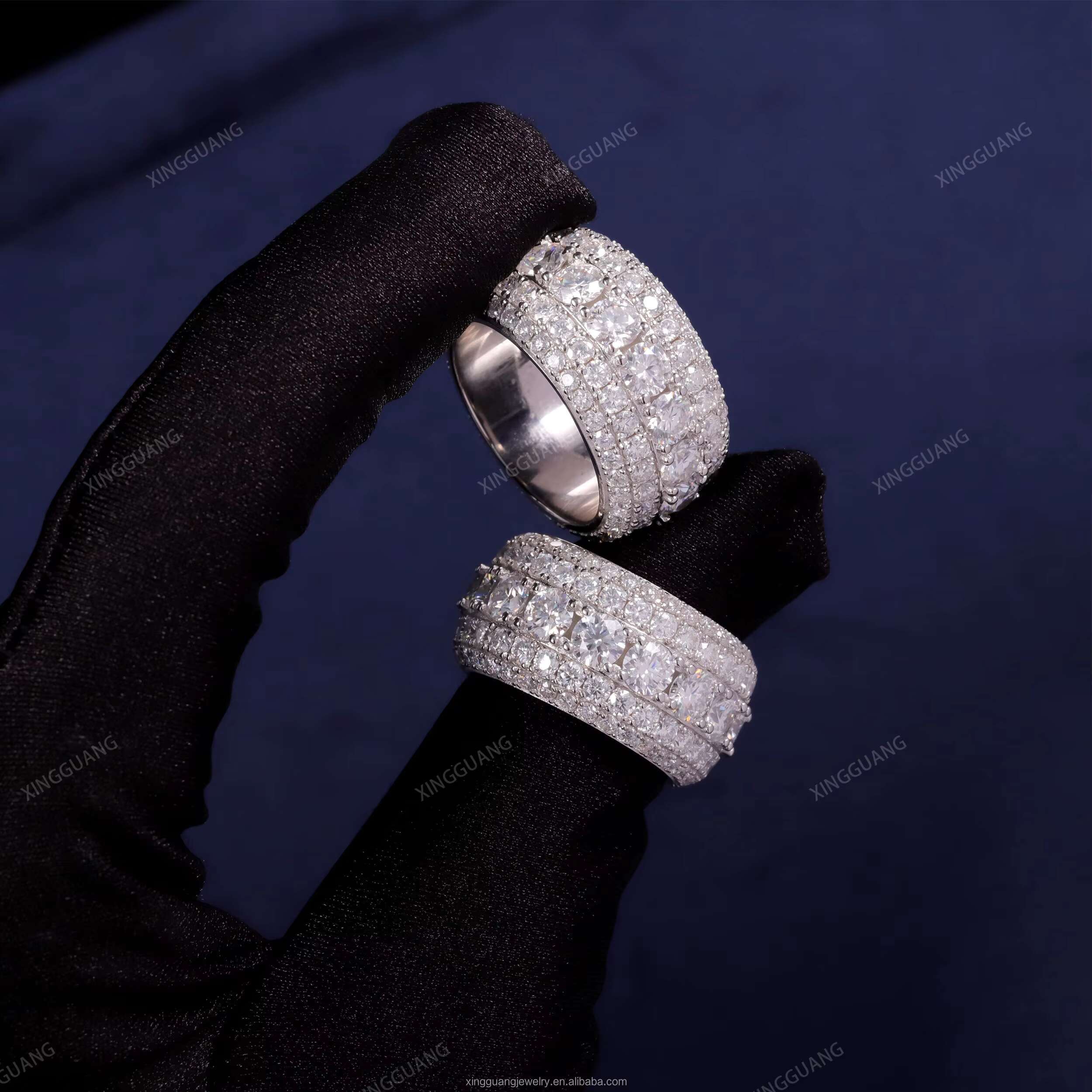 In Stock Full Iced Out Moissanite Cuban Ring 925 Sterling Silver Men Hip Hop Ring Pass Tester Moissanite Diamond Cuban Ring