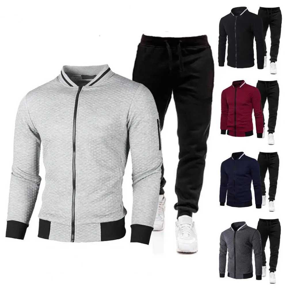 2025New Men Fitness Sports Set Breathable Long Sleeve Jacket Elastic Waist Pants Casual Outdoor Tracksuit Jogging Suit for W251110