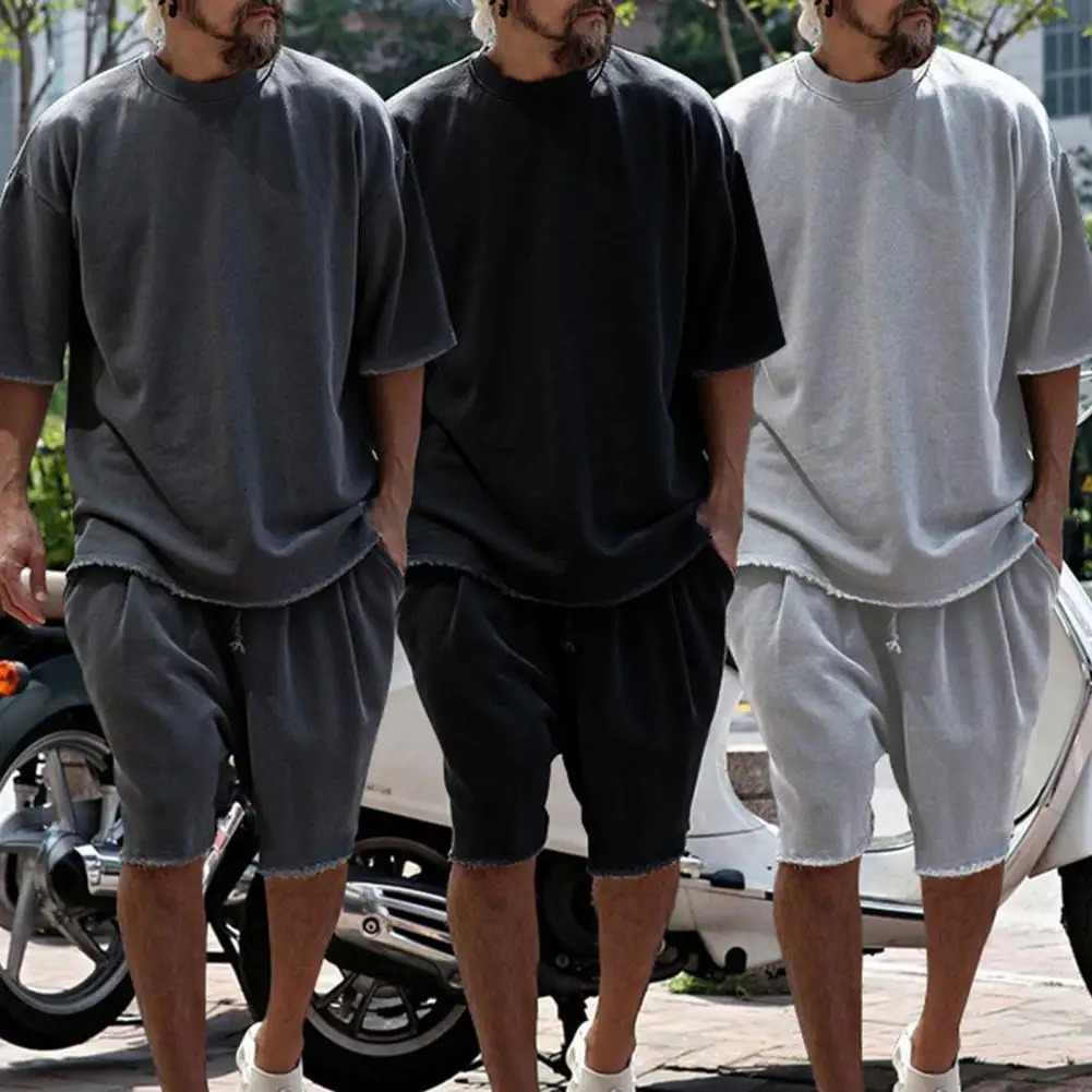 1 Set Athletic Wear Set Stylish Summer Relaxed Fit Loose Drawstring Shorts Outfit for School Men Outfit Men Top Pants 250409