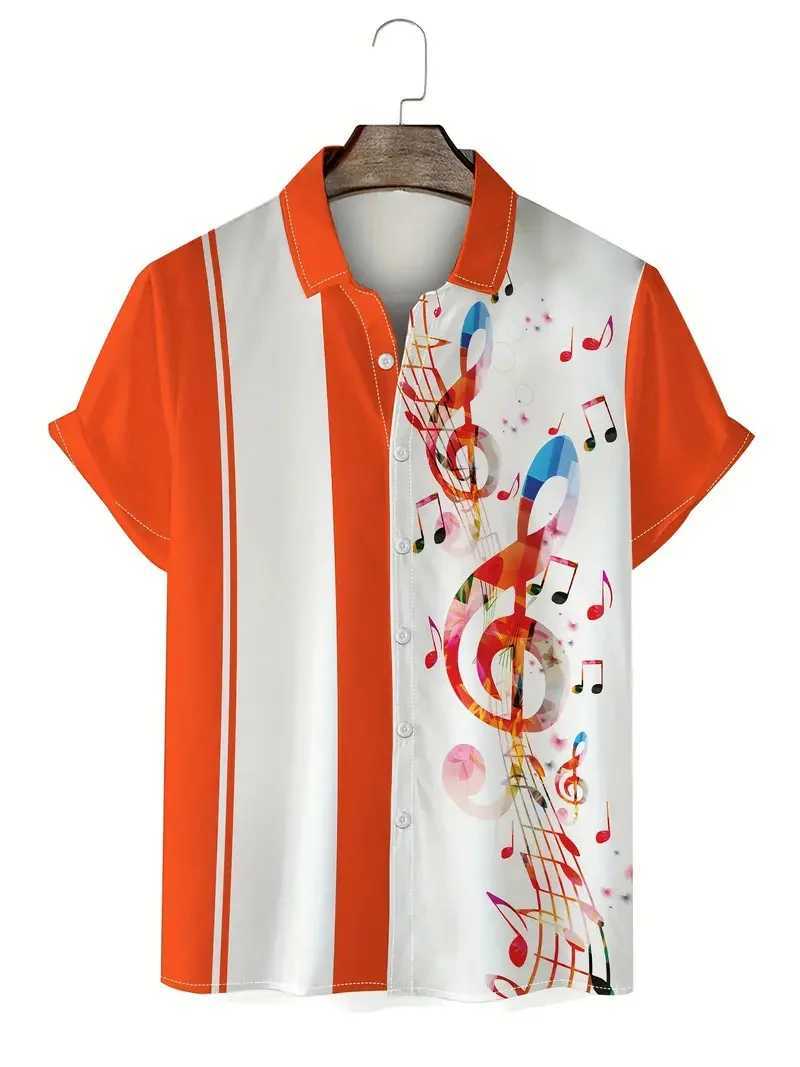 2024 Summer New Short sleeved Black and White Printed Shirt Hawaii Vacation Fashion Shirt X250410