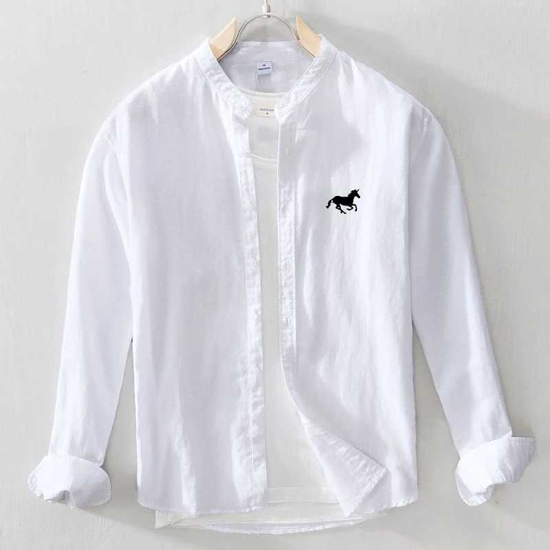 Frost resistant shirt mens summer long sleeved cotton linen shirt business casual loose fit high elasticity shirt X250410