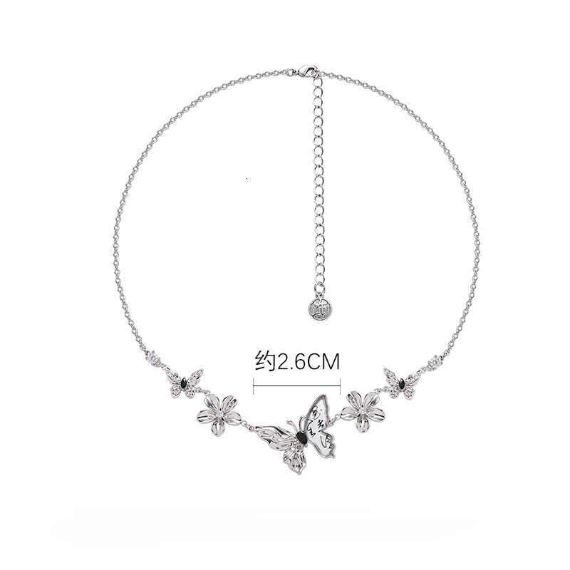 Ancient Style Calligraphy Butterfly Necklace for Women, Zircon, Non-Fading, Light Luxury, Versatile Sweater Chain, Exquisite Wholesale Jewelry Trend