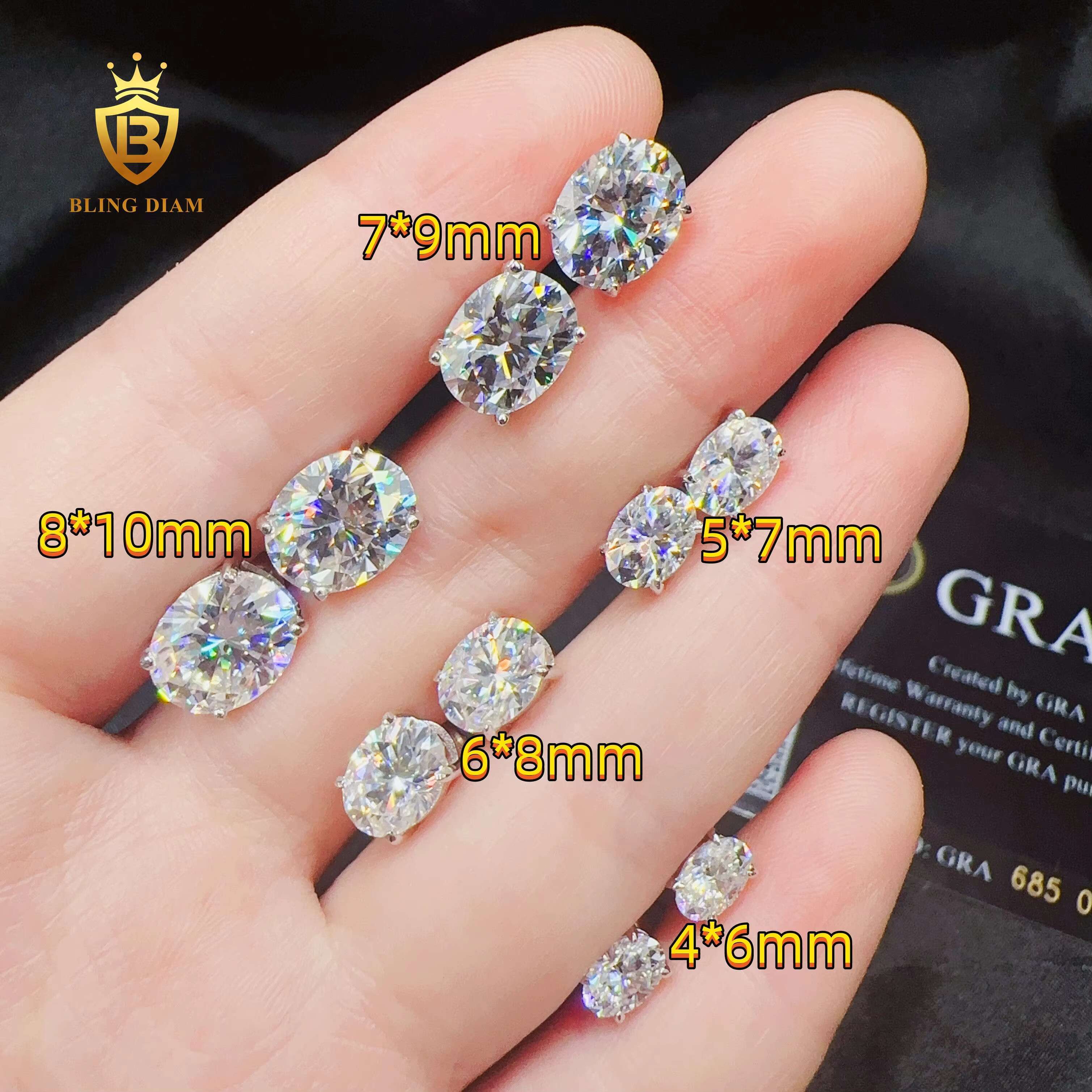 Blingdiam Jewelry Factory Price Oval Cut Earrings 925 Sterling Silver VVS Moissanite Single Diamond Earrings for Women