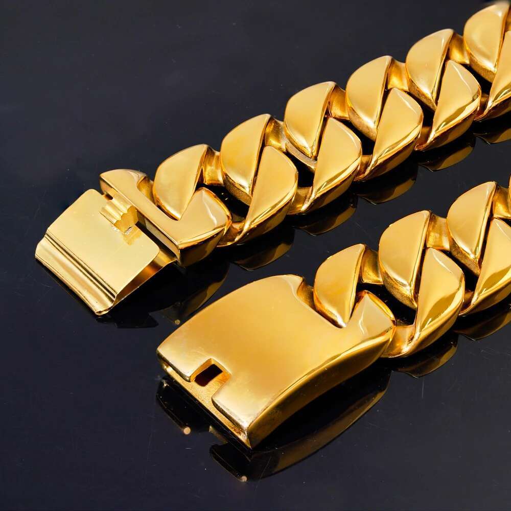 MINDGEM 32MM Width 316L Stainless Steel Bold Exaggerated Gold Color Necklace Non Fading Mens Thick Cuban Hip Hop Necklace