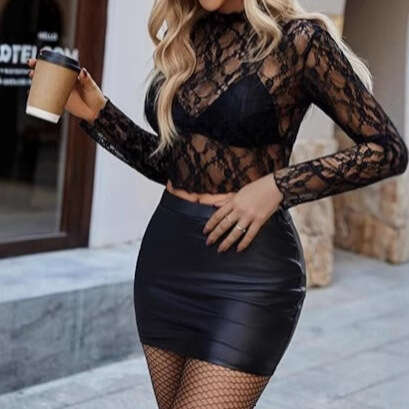 New Stylish Blouse Exquisite Lace Inner Wear Korean Version Long Sleeve Fairy Mesh Base Shirt