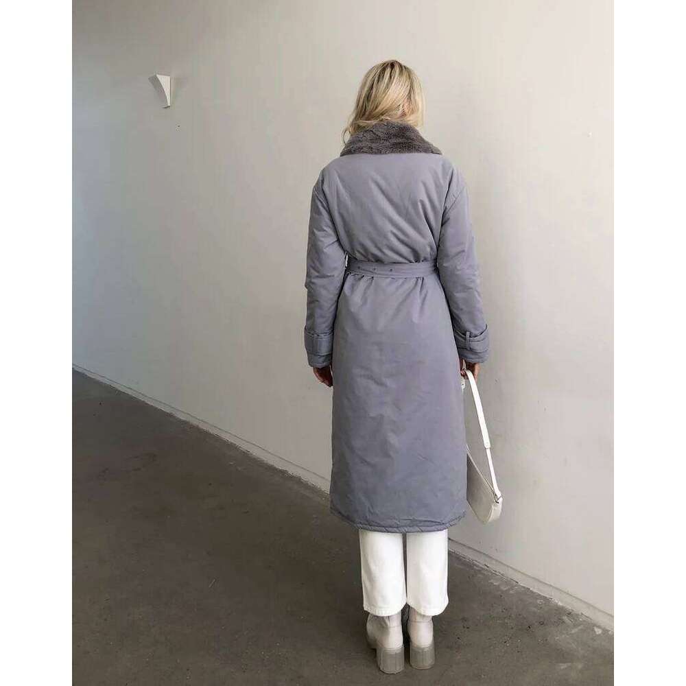 Women Winter Stylish Thick Warm Fur Collar Long Parka Runway Designer Long Coat Female Overcoat