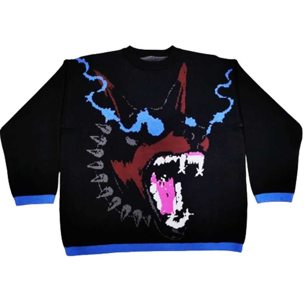 Fashion Y2K European and American men and women round neck personality traf street knitting pattern long sleeve loose sweater warm hip-h Y251110