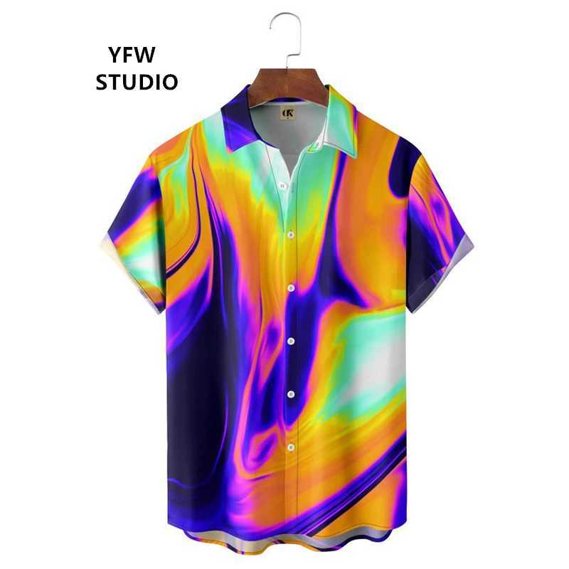 Color mixed dye tie dye 3D pattern printing mens shirt mens fashion shirt outdoor Hawaiian shirt luxury mens shirt X250410