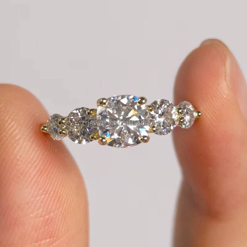 Classic S925 Silver Sterling Total Moissanite Jewelry Rings 1ct Round Cut Gold Diamond Wedding Moissanite Ring