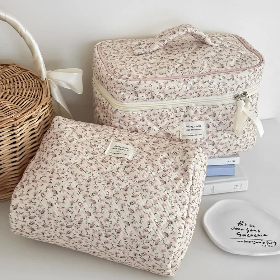 Women Floral Print Cosmetic Pouch Handbag Travel Orgainzer Make Up Storage Bag Large Capacity Quilted Bag For Gift 251110