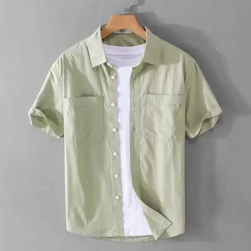 2025 Summer Thin Top Work Clothes Short Sleeve Shirt Trend Mens Loose Casual Youth Solid Color Fashion Trend X250410
