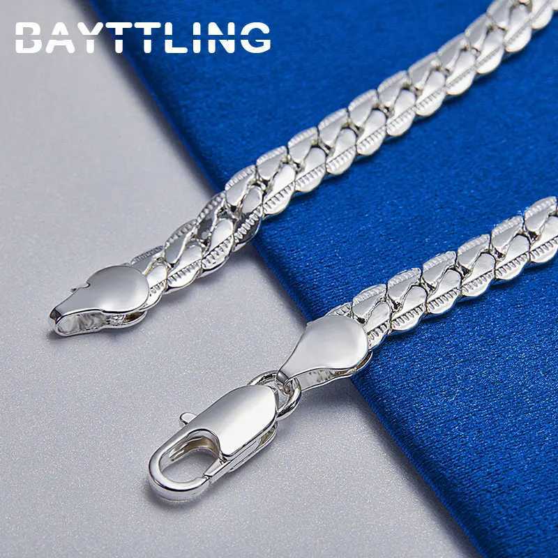 New 925 Sterling Silver 18K Gold 8 Inches 6MM Side Chain Bracelet For Women Fashion Charm Men Jewelry Gift AccessoriesT251110