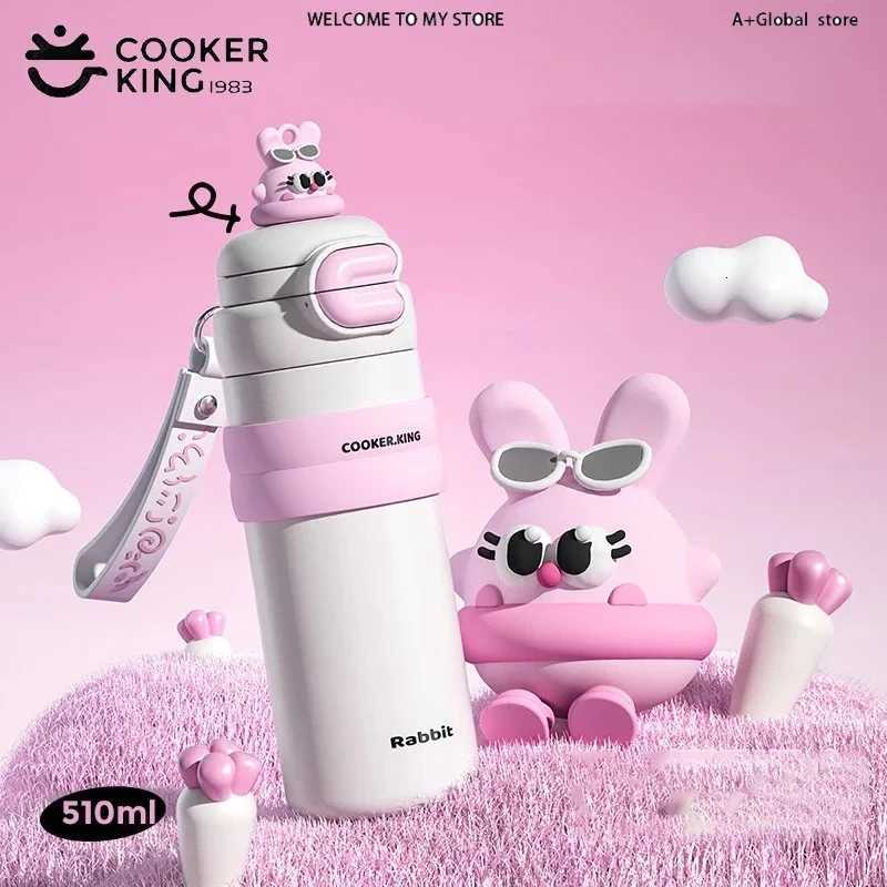 Fashionable cup 510ML Stainless Steel Thermos Cup Cartoon Insated Water Bottle for Kids Portable Vacuum Thermal g with Straw Y251110