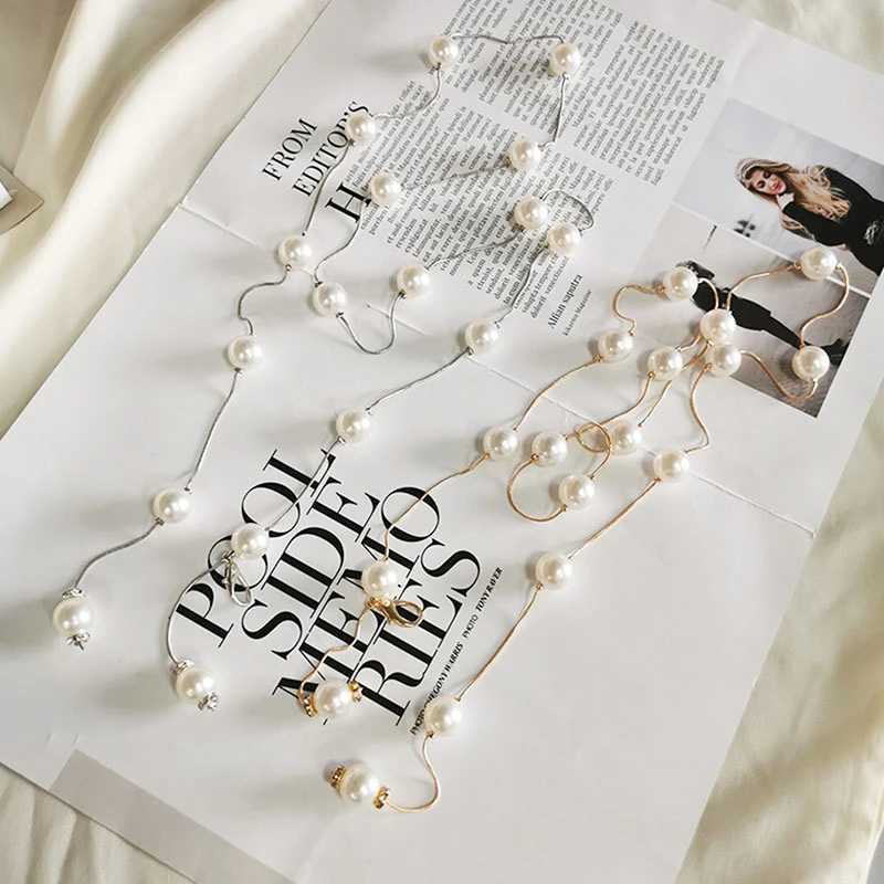 Gold/silver adjustable metal elegant pearl with thin chain strap womens dress tight waistband decoration jewelry X250410