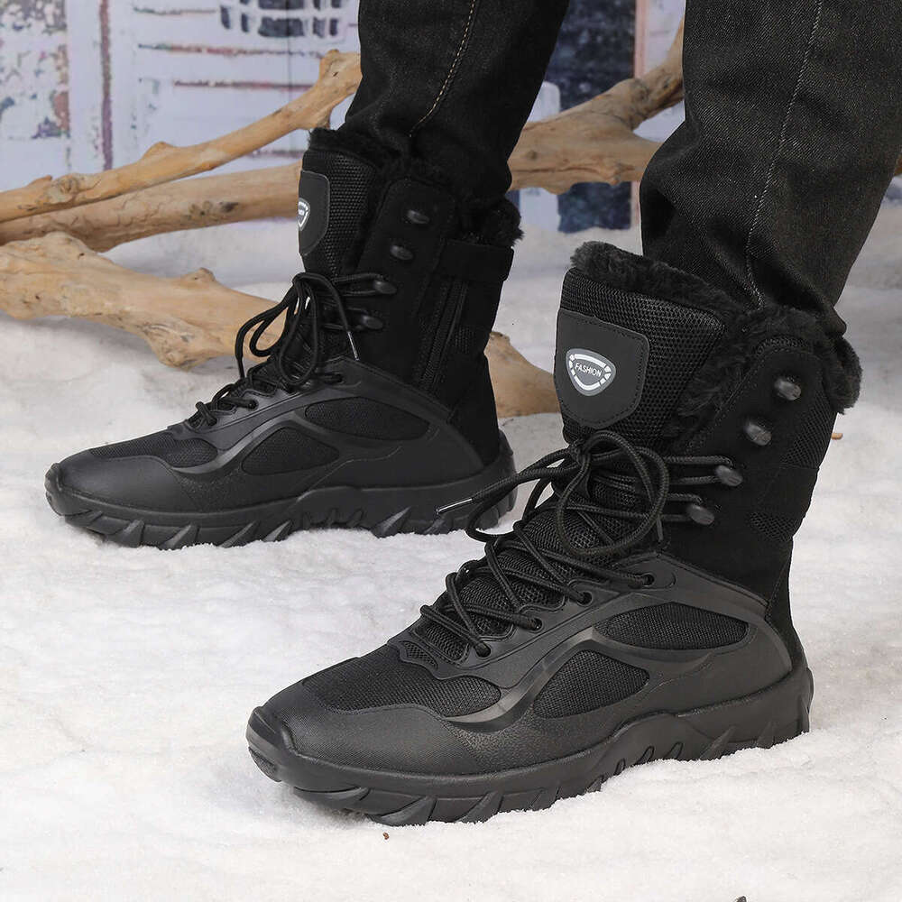Winter Large Size High-top Men's Special Operations Outdoor Hiking Mountaineering Fleece-lined Warm Snow Boots Indestructible Work Boots