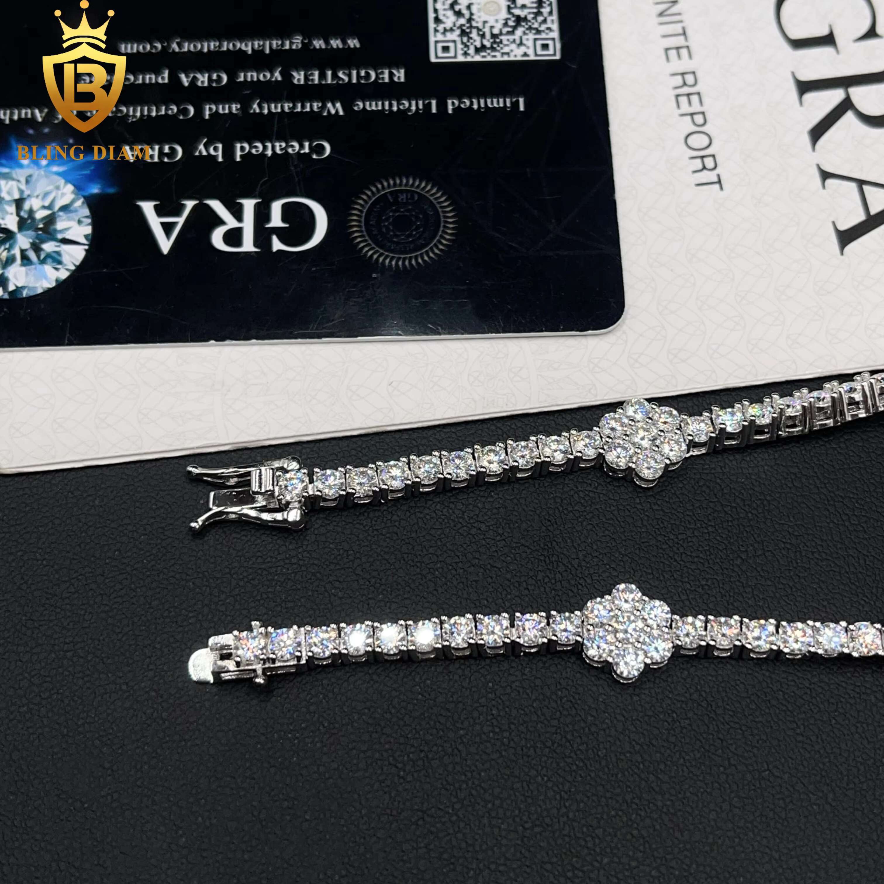 3mm Wholesale Price 925 Silver VVS Moissanite Pass Diamond Tester Flower Tennis Chain Bracelet