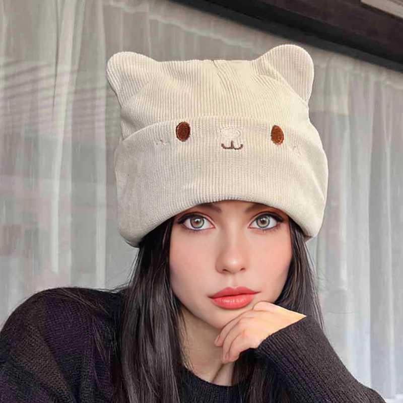 Knitted Cat Ear Little Devil Hat Women Kawaii Winter Beanie Female CapsXJ251110