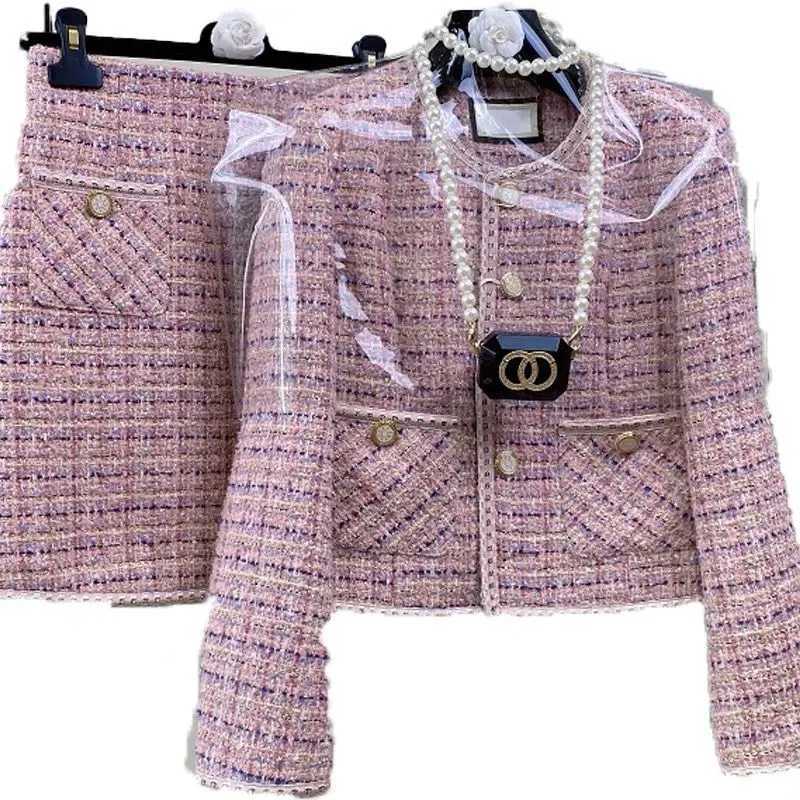 Women Elegant Vintage Tweed Fragrant Y2K Suit Jacke Coat Top And Skirt Two Piece Set Outfit Winter Jacquard Party Chic Clothing W251110
