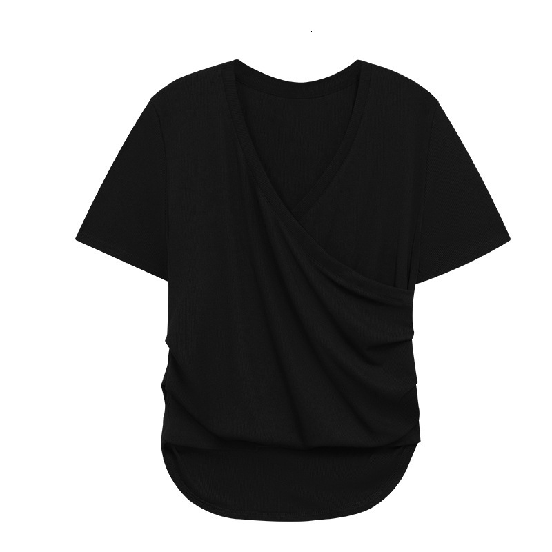 2025S Designer Women S T Shirt Cross V Neck Sleeved T Shirt For Women S Summer New Design And Slimming Effect Short Student Slim Fit Top Trend